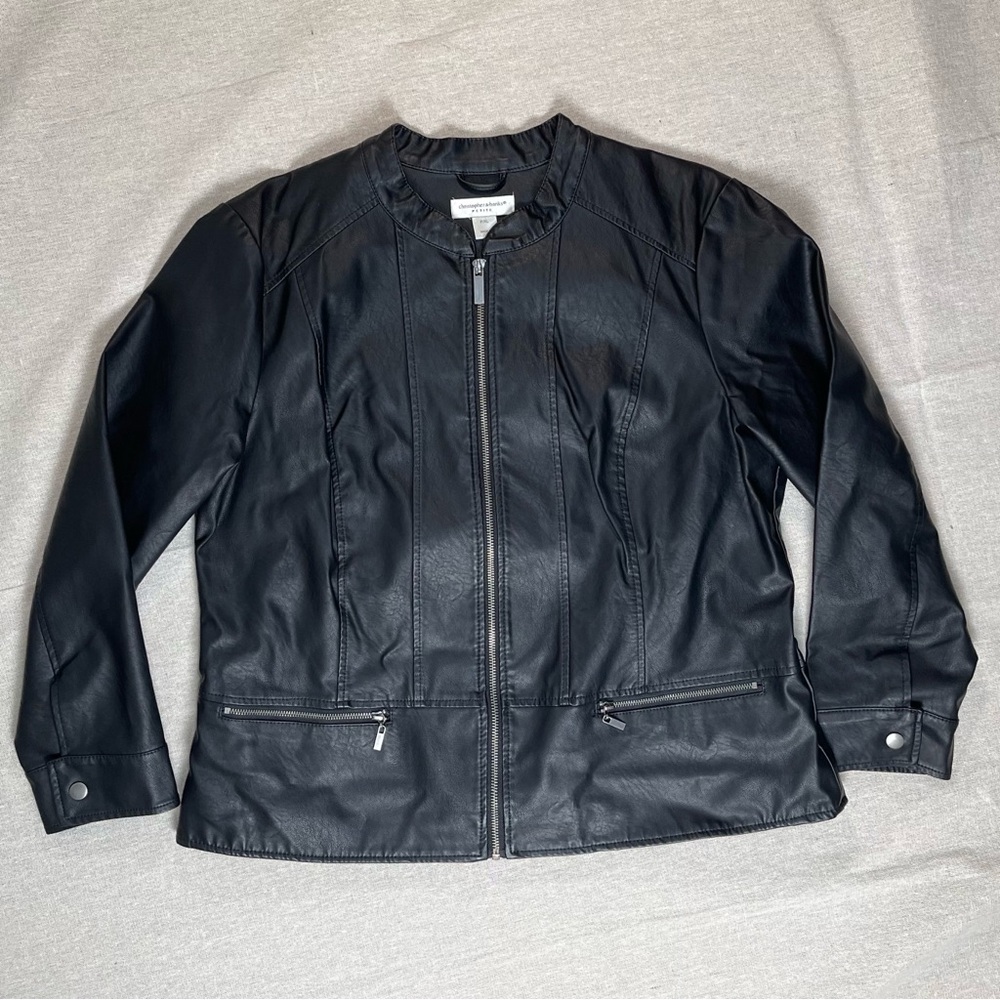 Christopher & Banks | Black Zip-Up Faux Leather Jacket | PXL